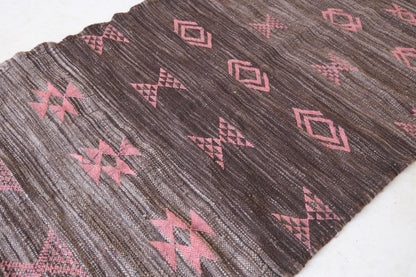 Moroccan Modern Brown kilim runner rug 9.3 x 3.1 ft / 284 x 96 cm - Surcoma