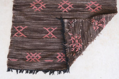 Moroccan Modern Brown kilim runner rug 9.3 x 3.1 ft / 284 x 96 cm - Surcoma