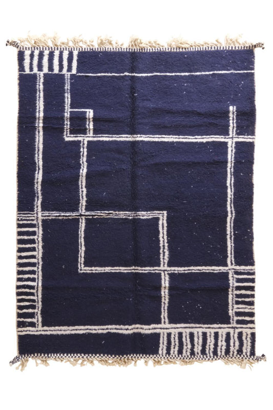 Moroccan Modern Navy Blue Wool Rug 9.3 x 6.7 ft / 284 x 207 cm - Surcoma