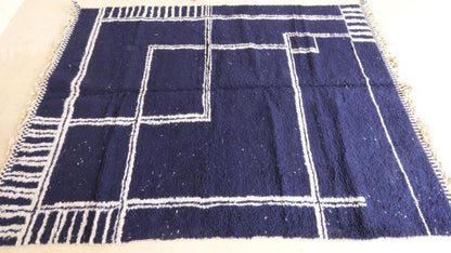 Moroccan Modern Navy Blue Wool Rug 9.3 x 6.7 ft / 284 x 207 cm - Surcoma