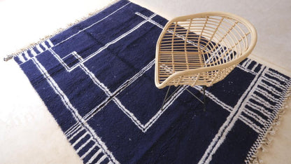 Moroccan Modern Navy Blue Wool Rug 9.3 x 6.7 ft / 284 x 207 cm - Surcoma
