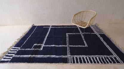 Moroccan Modern Navy Blue Wool Rug 9.3 x 6.7 ft / 284 x 207 cm - Surcoma