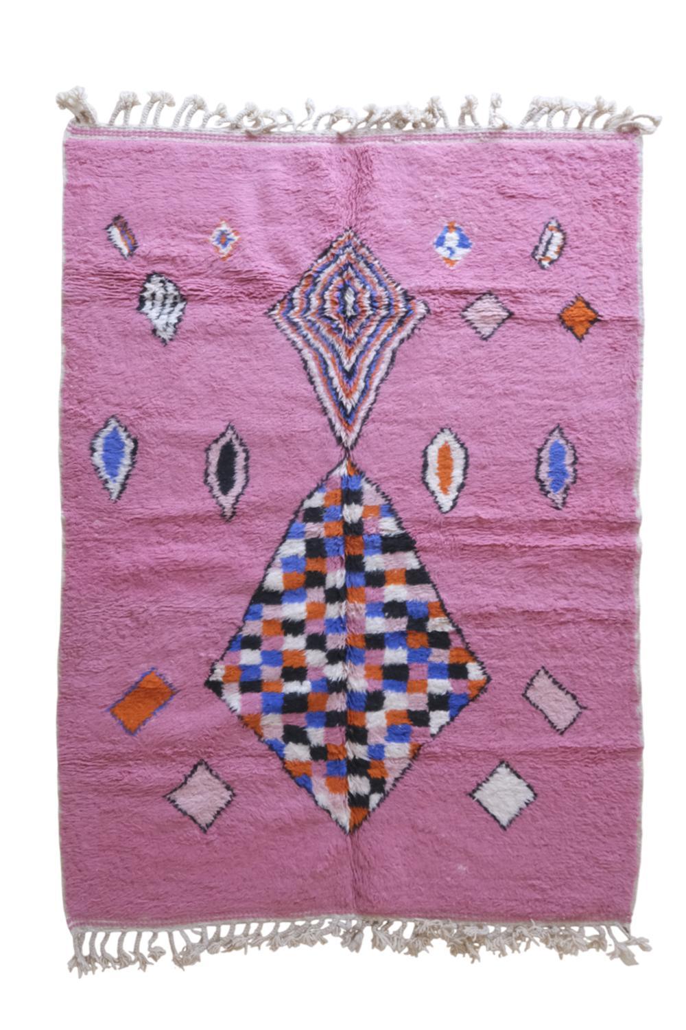 Moroccan Modern Pink Wool Rug 9.7 x 6.7 ft / 295 x 207 cm - Surcoma