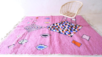 Moroccan Modern Pink Wool Rug 9.7 x 6.7 ft / 295 x 207 cm - Surcoma
