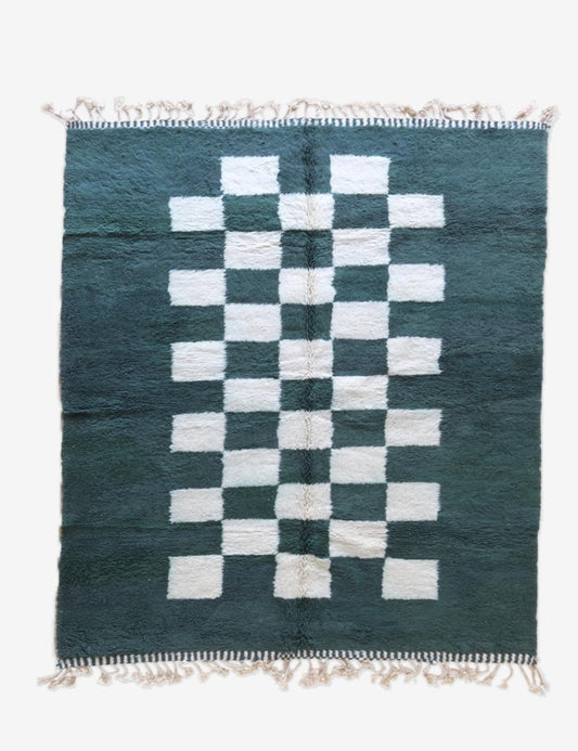 Deep Green Checkerboard Wool Rug - Forma 54