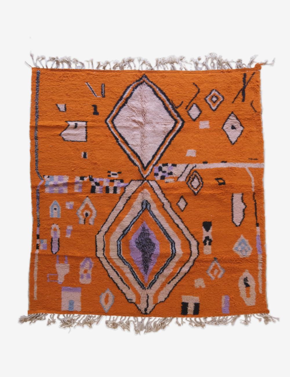 Orange Moroccan Wool Rug - Echoes Of Love 65
