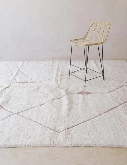 White Moroccan Modern Wool Rug 9.7 x 8.3 ft / 296 x 255 cm - Surcoma