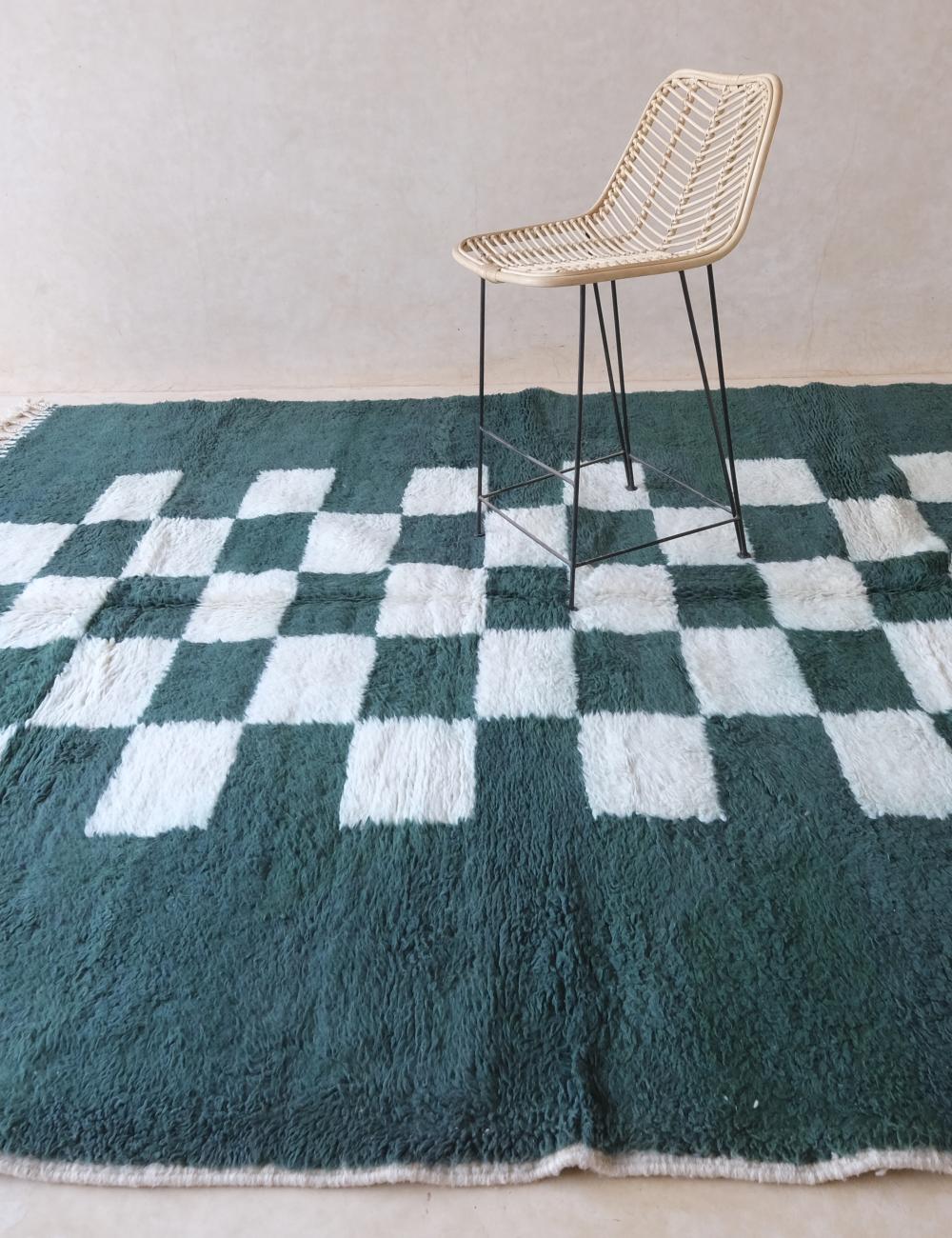 Deep Green Checkerboard Wool Rug - Forma 54