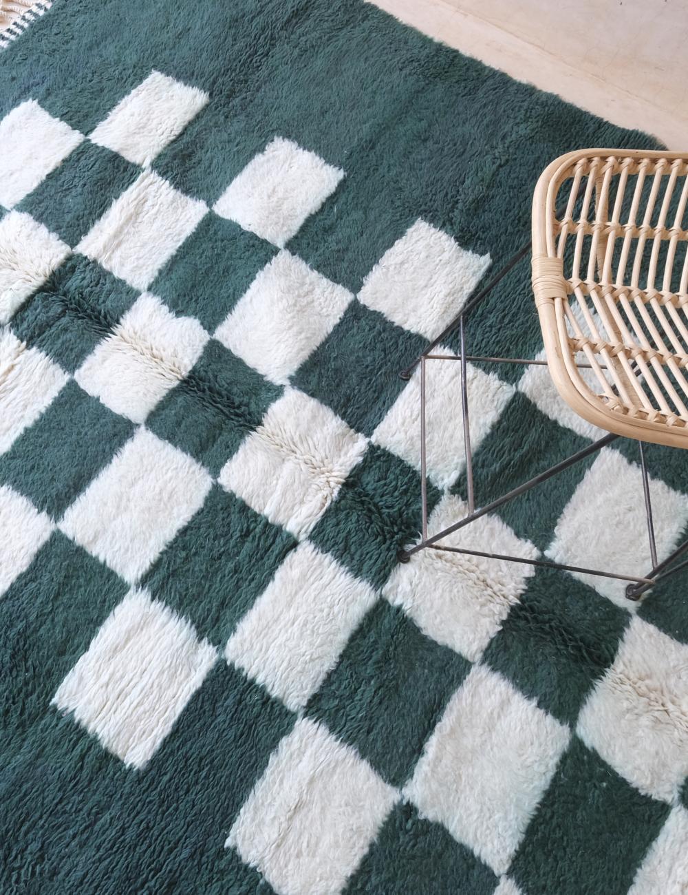 Deep Green Checkerboard Wool Rug - Forma 54