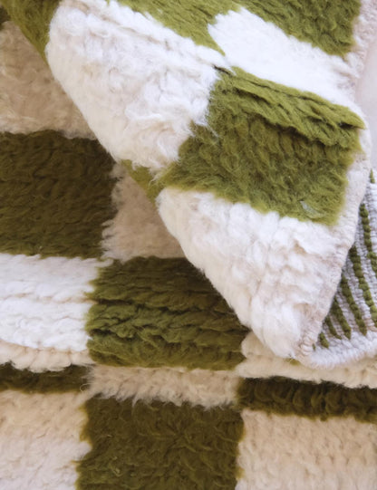 Olive Green Custom Checkered Moroccan Carpet - Forma 52