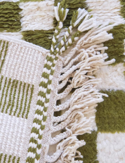 Olive Green Custom Checkered Moroccan Carpet - Forma 52