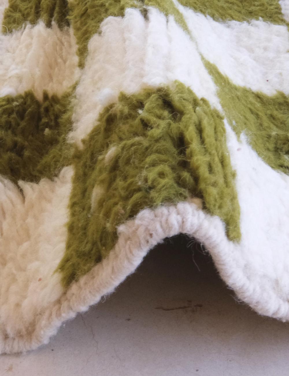 Olive Green Custom Checkered Moroccan Carpet - Forma 52