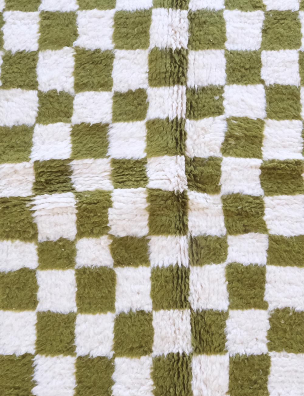 Olive Green Custom Checkered Moroccan Carpet - Forma 52