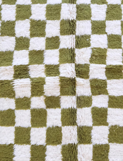 Olive Green Custom Checkered Moroccan Carpet - Forma 52