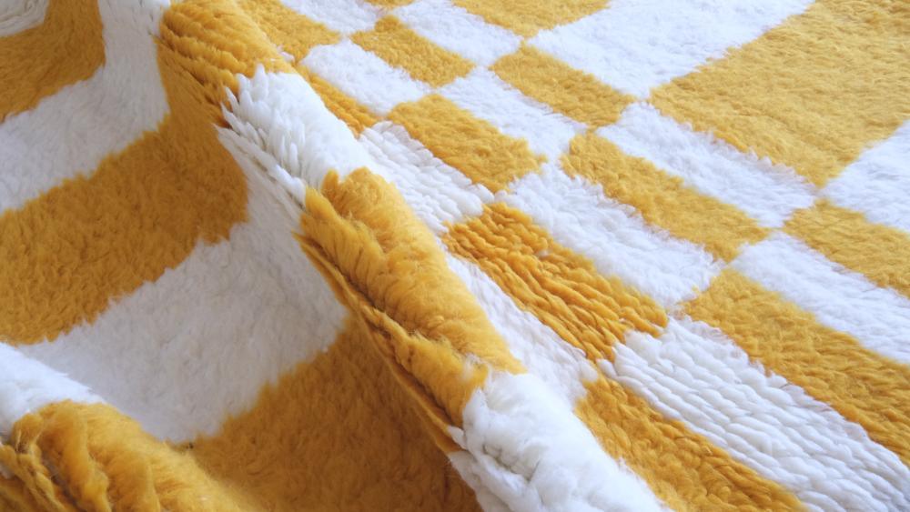 Moroccan Yellow Striped Rug 9.6 x 6.6 ft / 293 x 203 cm