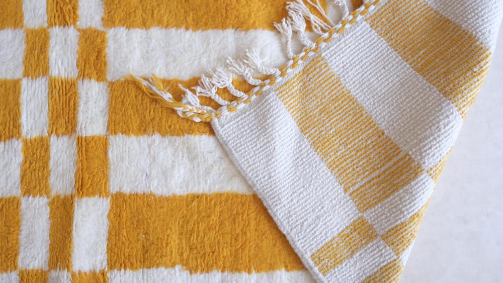 Moroccan Yellow Striped Rug 9.6 x 6.6 ft / 293 x 203 cm