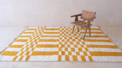 Moroccan Yellow Striped Rug 9.6 x 6.6 ft / 293 x 203 cm - Surcoma