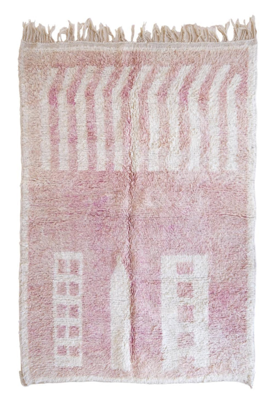 Moroccan Pastel Pink Wool Rug 7.7x5.2 ft / 235x160 cm - Surcoma