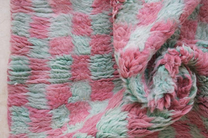 Moroccan Pink and Green Checkered Rug 10.2 x 7.8 ft / 310 x 238 cm - Surcoma