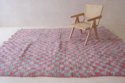 Moroccan Pink and Green Checkered Rug 10.2 x 7.8 ft / 310 x 238 cm - Surcoma