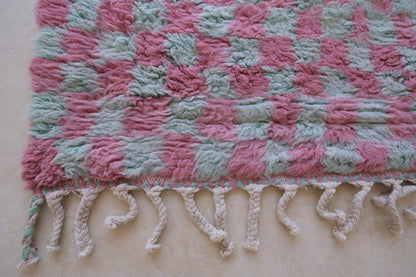 Moroccan Pink and Green Checkered Rug 10.2 x 7.8 ft / 310 x 238 cm - Surcoma