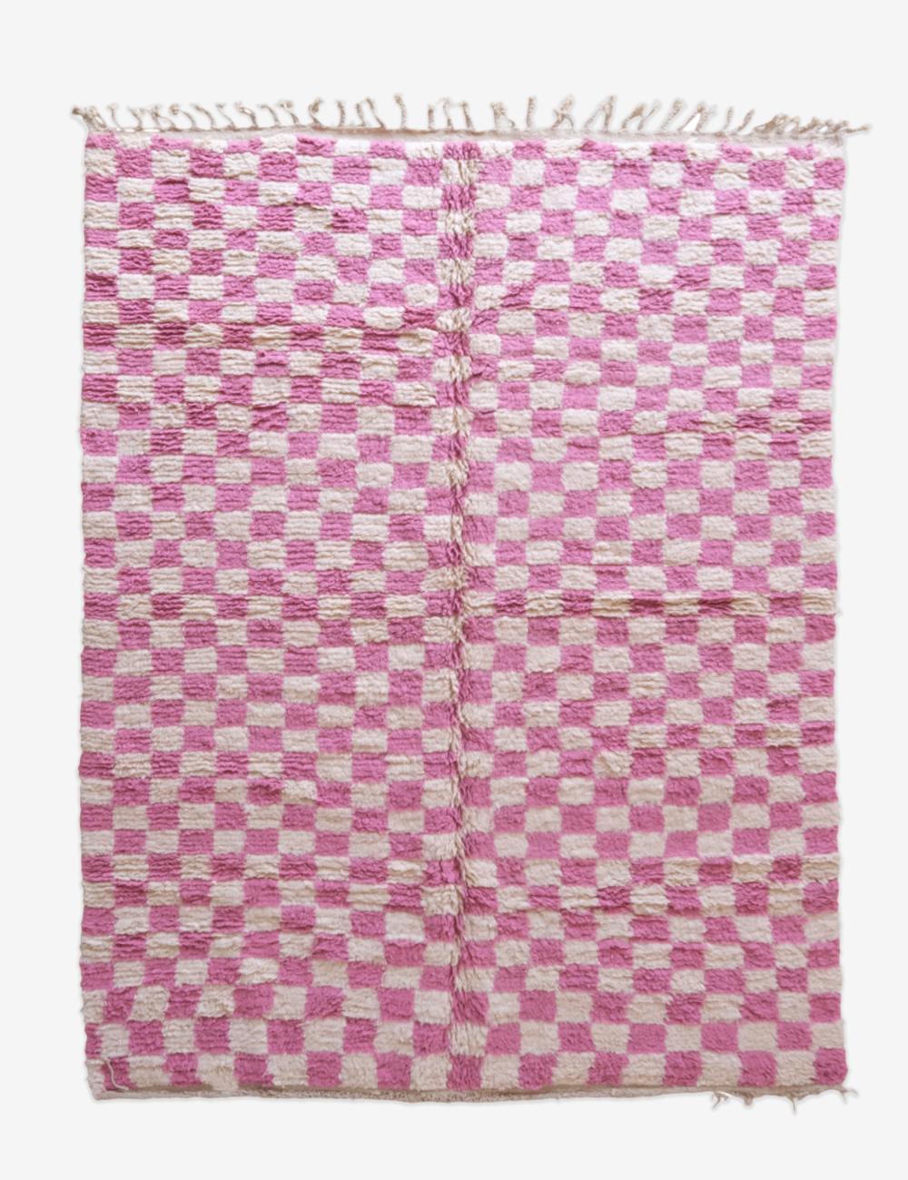 Moroccan Pink Checkered Wool Rug 9.6 x 7.1 ft / 292 x 217 cm - Surcoma