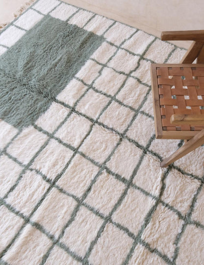 2020s Moroccan Sage Green Wool Rug 9 x 7.2 ft / 274 x 220 cm - Surcoma
