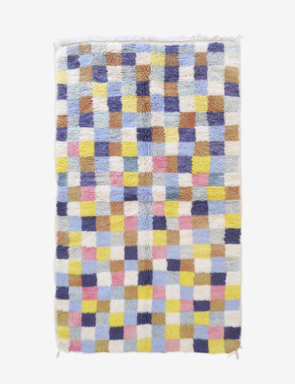 Moroccan Small Checkered Wool Rug 6.6 x 3.8 ft / 201 x 116 cm - Surcoma