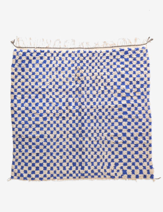 Moroccan Square Blue Checkered Rug 6.9 x 6.7 ft / 211 x 206 cm