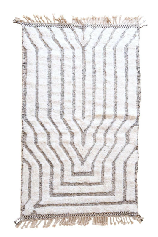 Moroccan Textured White Beni Ourain Wool Rug 8x4.7 ft / 244x145 cm - Surcoma