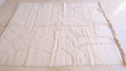 Moroccan White Modern Wool Rug 8.8 x 6 ft / 269 x 184 cm - Surcoma