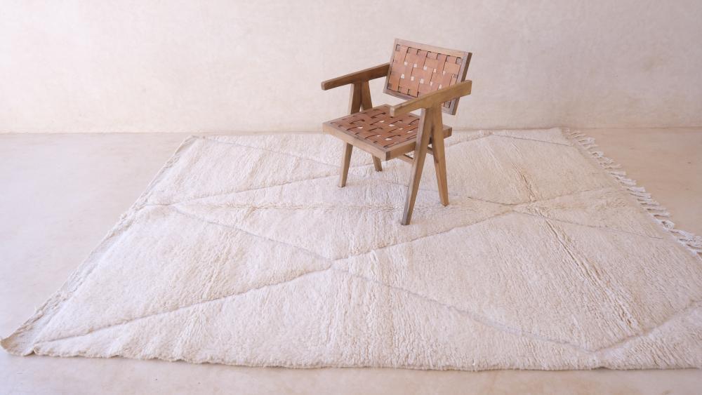 White Beni Ourain Wool Rug 9.2 x 6.8 ft / 281 x 210 cm