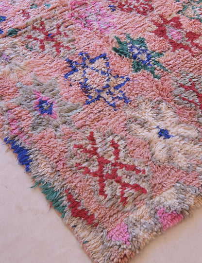 1990s Moroccan Handwoven Pink Boujad Rug 8.9 x 3.5 ft / 272 x 107 cm - Surcoma