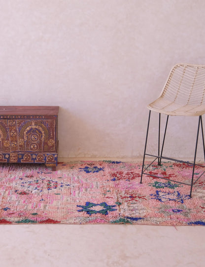 1990s Moroccan Handwoven Pink Boujad Rug 8.9 x 3.5 ft / 272 x 107 cm - Surcoma