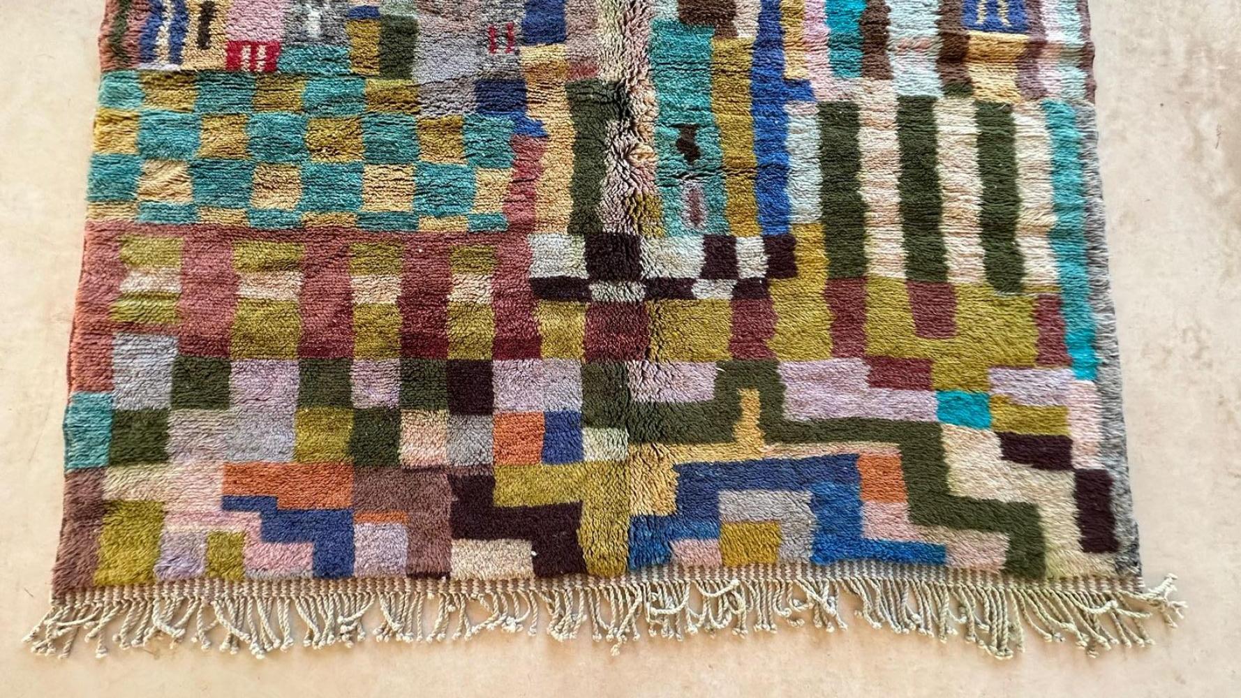 Colorful Moroccan Mrirt rug, handwoven from wool, 9.5 x 7.1 ft, Berber geometric design