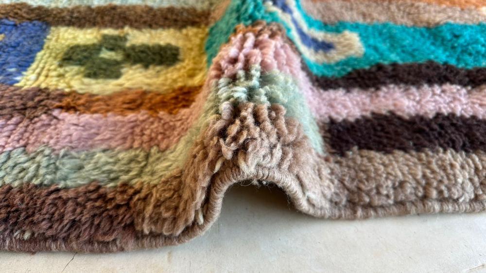 Colorful Moroccan Mrirt rug, handwoven from wool, 9.5 x 7.1 ft, Berber geometric design