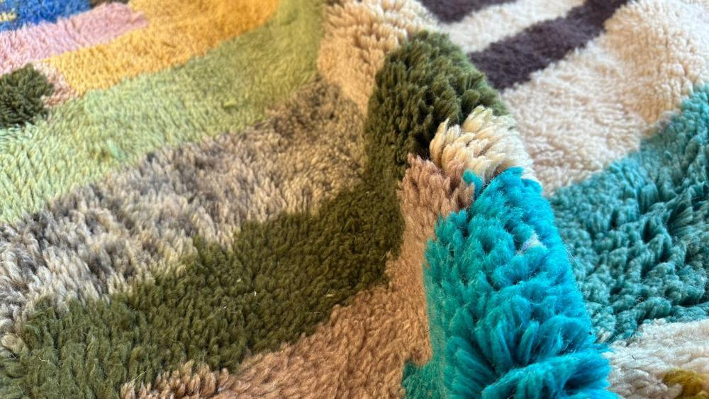 Colorful Moroccan Mrirt rug, handwoven from wool, 9.5 x 7.1 ft, Berber geometric design