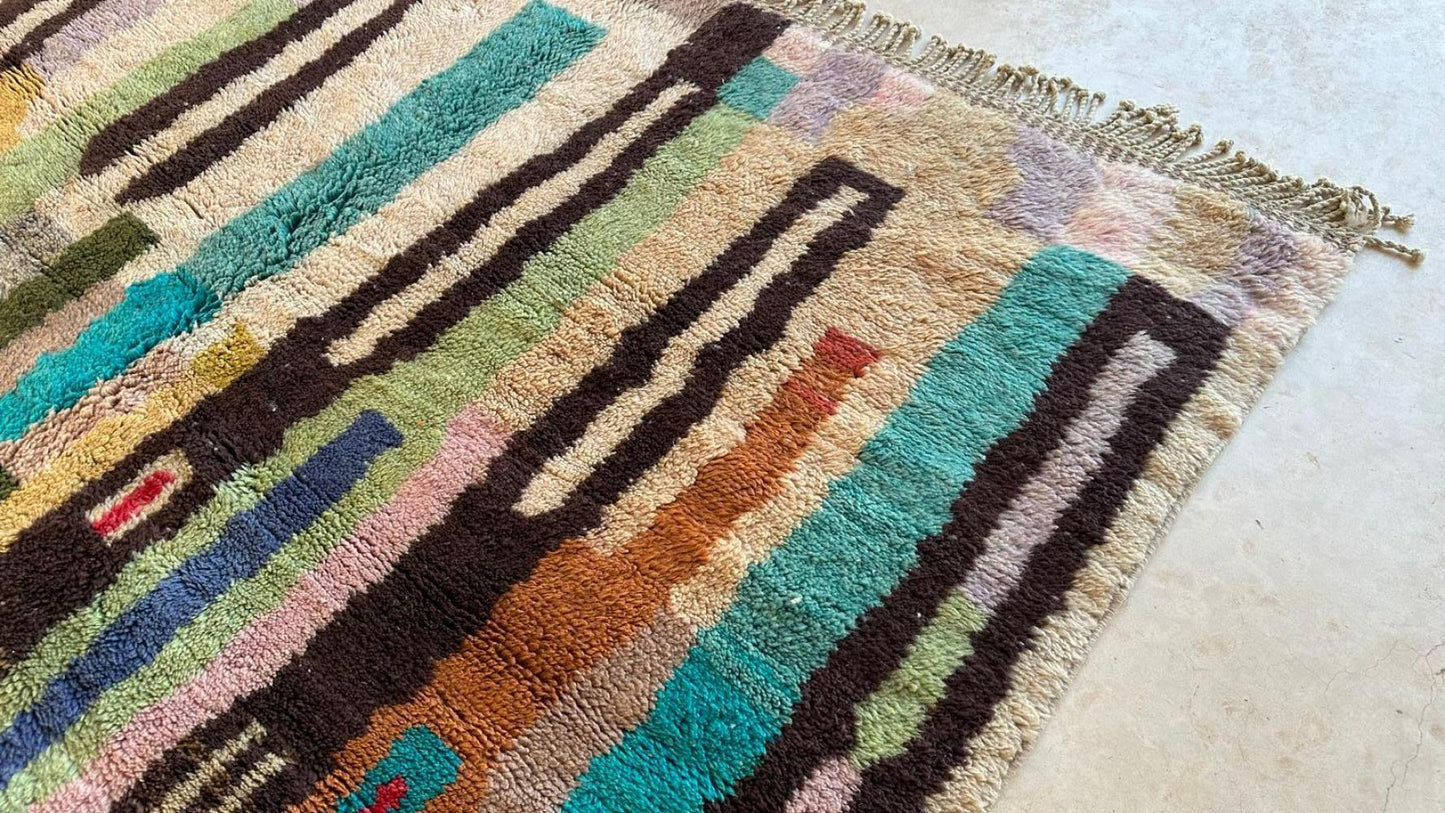 Colorful Moroccan Mrirt rug, handwoven from wool, 9.5 x 7.1 ft, Berber geometric design