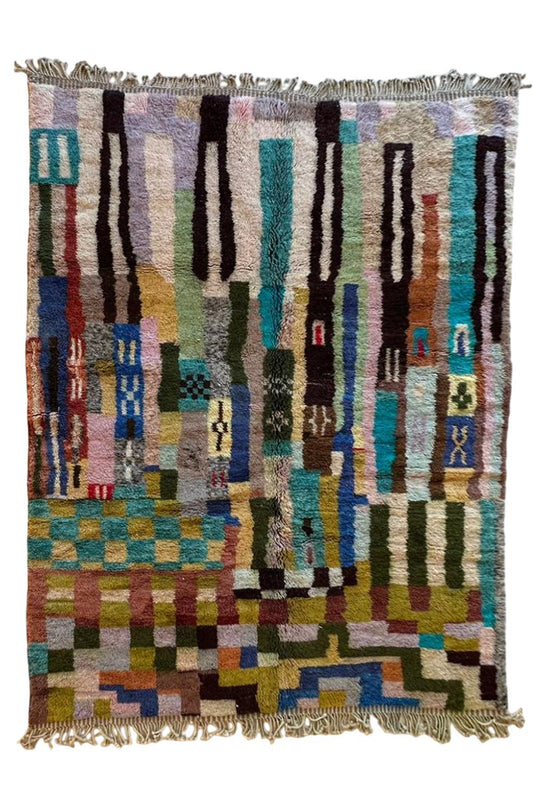 Moroccan Colorful Luxury Rug, handwoven wool, 9.5 x 7.1 ft, vibrant design