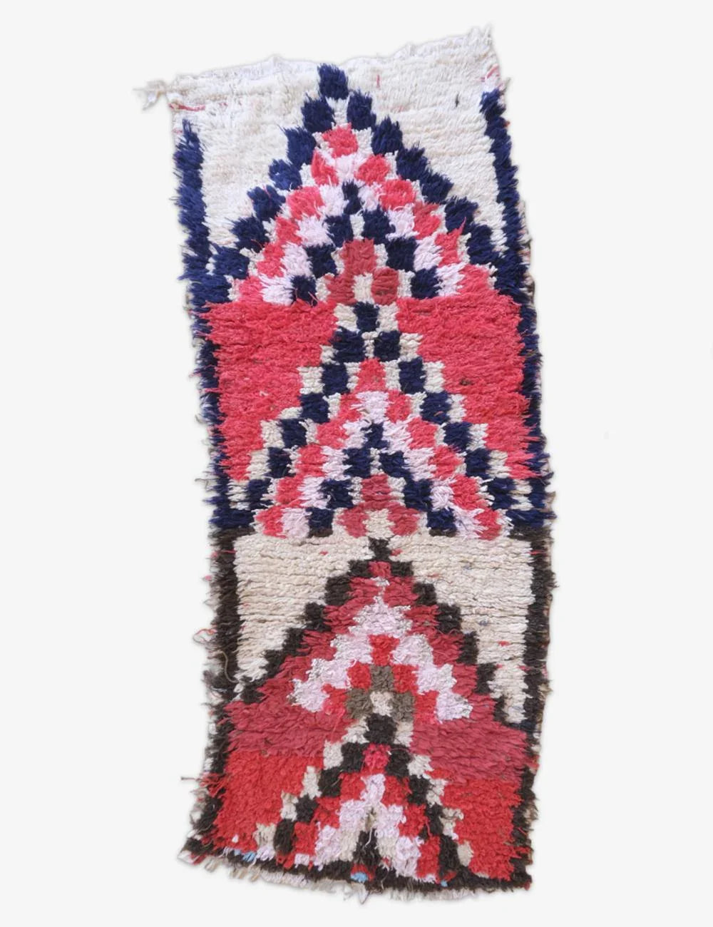 Small woven rug with geometric pattern on a white background