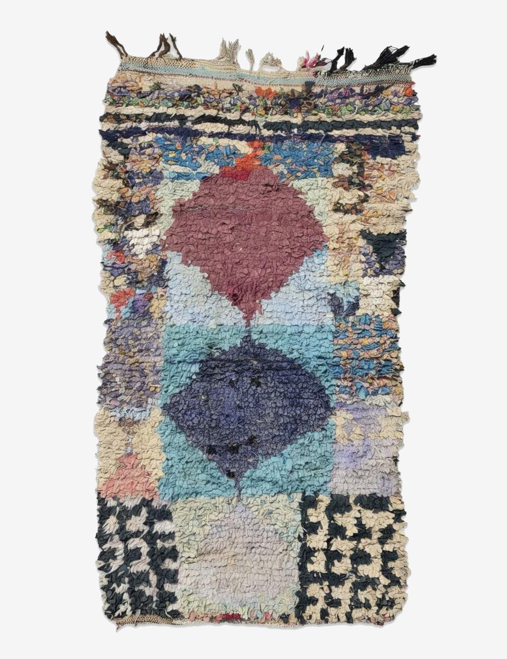 Modern Boucherouite Diamond Rug 6.2 x 2.79 ft / 188 x 85 cm
