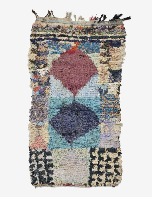 Boucherouite Diamond Rag Rug 6.2 x 2.79 ft / 188 x 85 cm