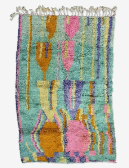 Mint Green Melting Drop Motif Boujad Wool Rug 10 x 5.87 ft / 305 x 179 cm