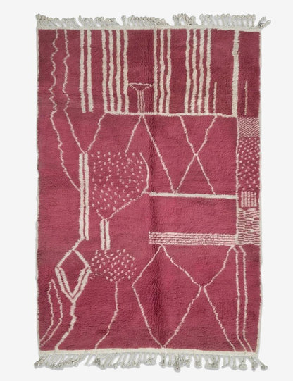 Raspberry Pink Freehand Linework Boujad Wool Rug 7.6 x 4.92 ft / 232 x 150 cm
