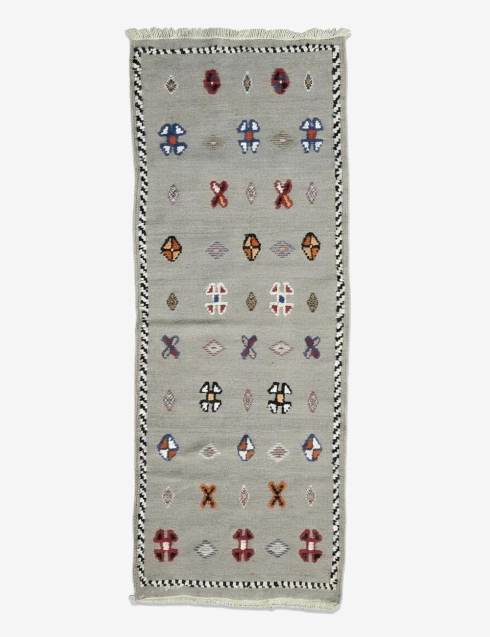 Flatwoven Tribal Symbol Motif Boujad Wool Runner 6.1 x 2.33 ft / 187 x 71 cm