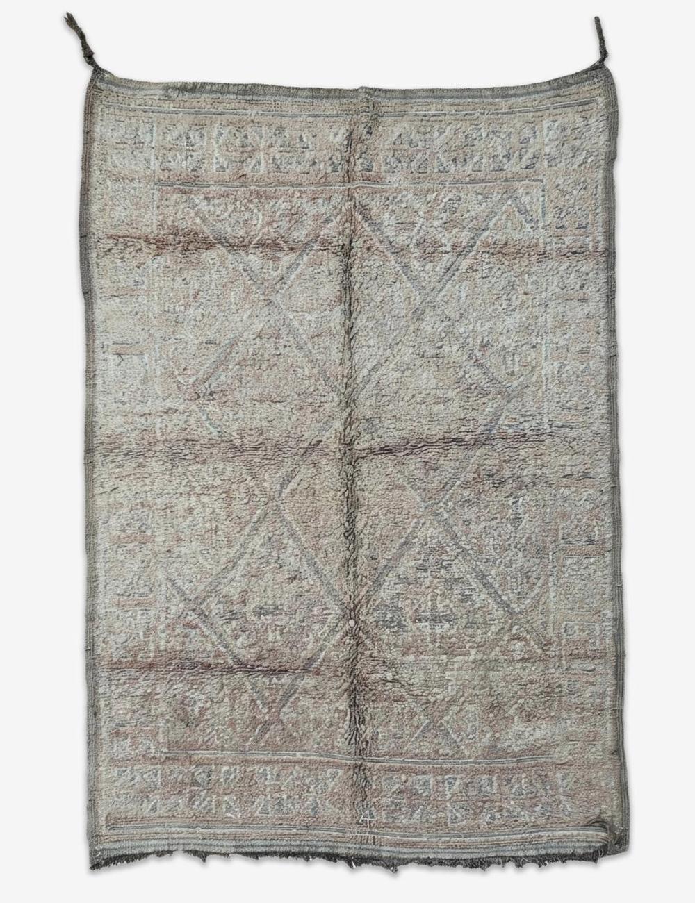 Vintage Beni M'Guild Faded Blush Grey Diamond Lattice Handwoven Wool Rug 9.7 x 6.23 ft / 297 x 190 cm