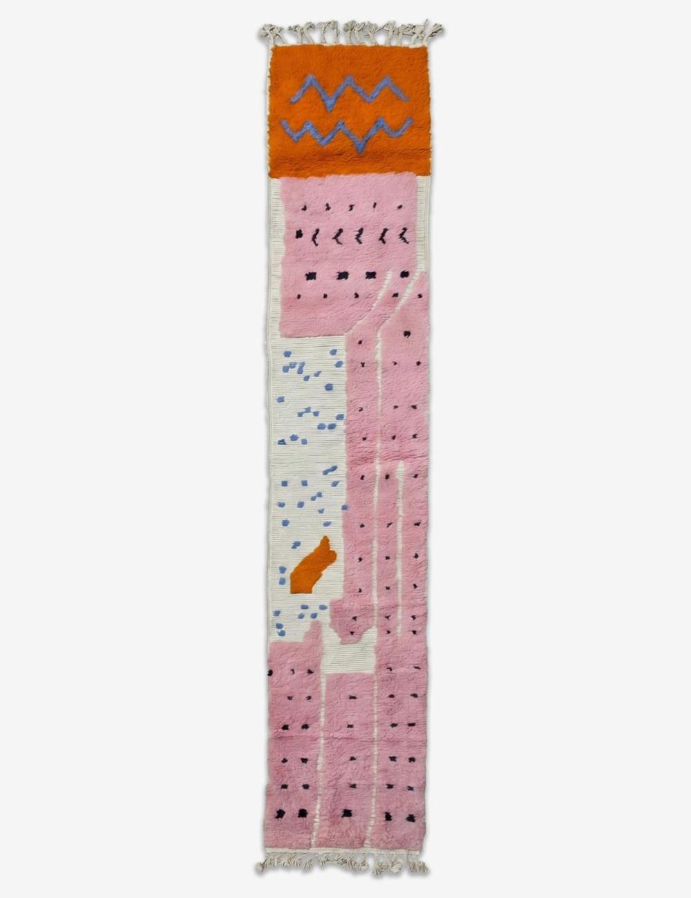 Pink Boujad Wool Runner Playful Motifs 11.6 x 1.9 ft / 354 x 58 cm