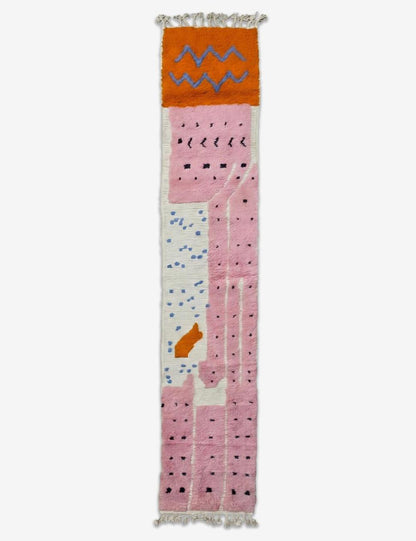 Pink Boujad Wool Runner Playful Motifs 11.6 x 1.9 ft / 354 x 58 cm
