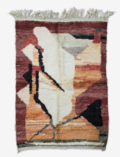 Maroon Wool Moroccan Rug 6.3 x 4.36 ft / 192 x 133 cm