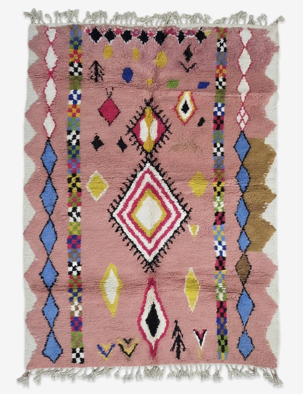 Pink Diamond Handwoven Berber Wool Rug 9.6 x 6.8 ft / 293 x 210 cm